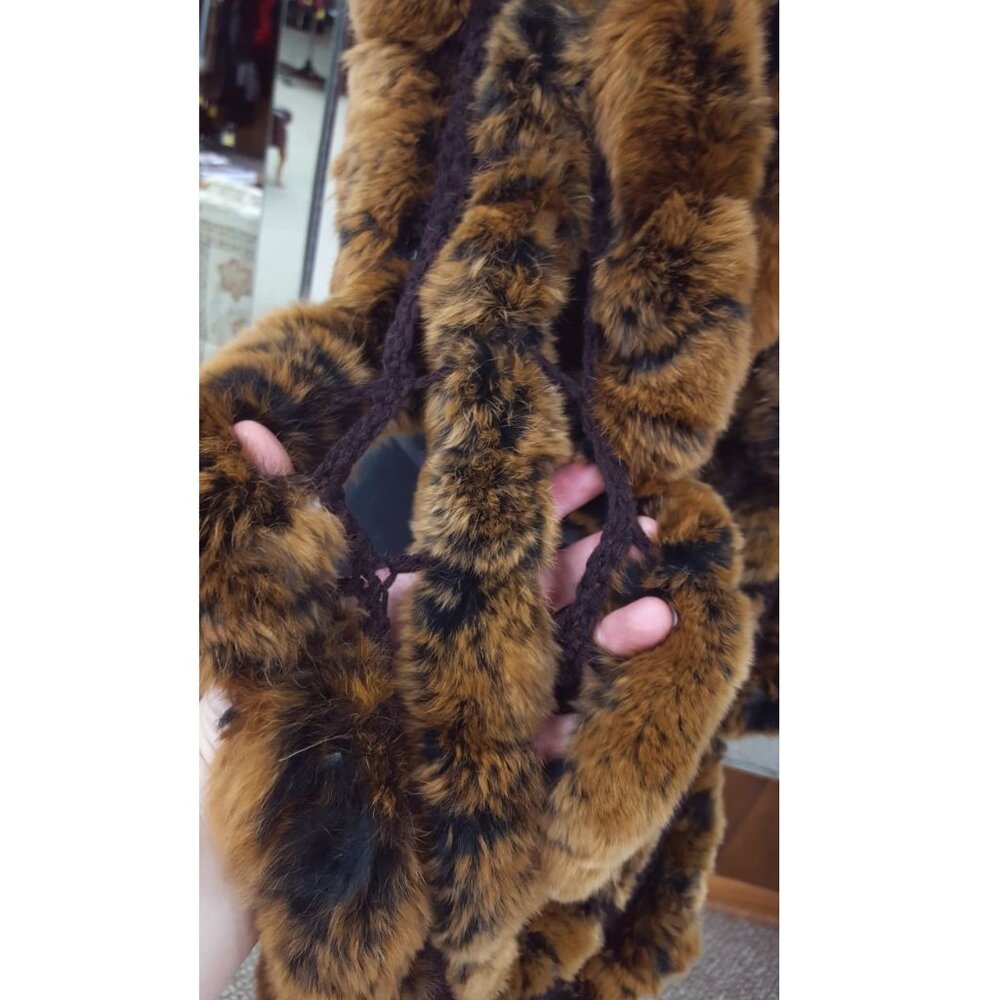 CLEARANCE Copper Rex Rabbit Fur and Knit Ruffle Infinity Scarf - Picture 3 of 4